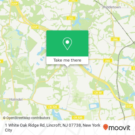 Mapa de 1 White Oak Ridge Rd, Lincroft, NJ 07738