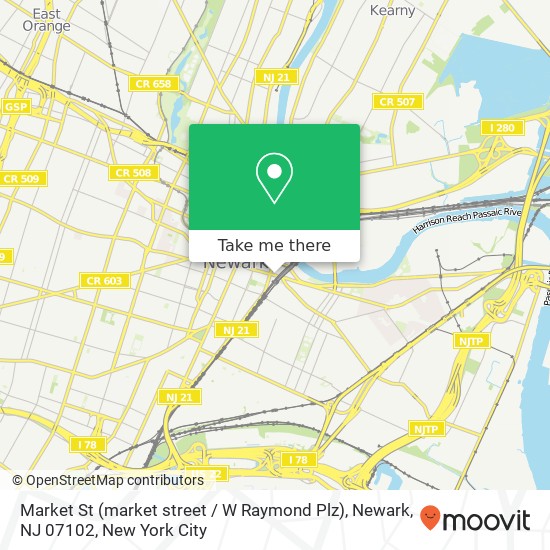 Mapa de Market St (market street / W Raymond Plz), Newark, NJ 07102