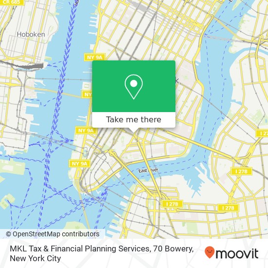 MKL Tax & Financial Planning Services, 70 Bowery map