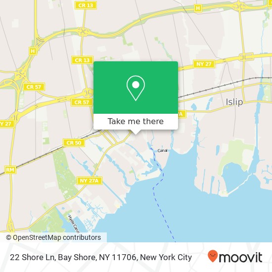 Mapa de 22 Shore Ln, Bay Shore, NY 11706
