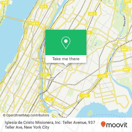 Mapa de Iglesia de Cristo Misionera, Inc. Teller Avenue, 937 Teller Ave
