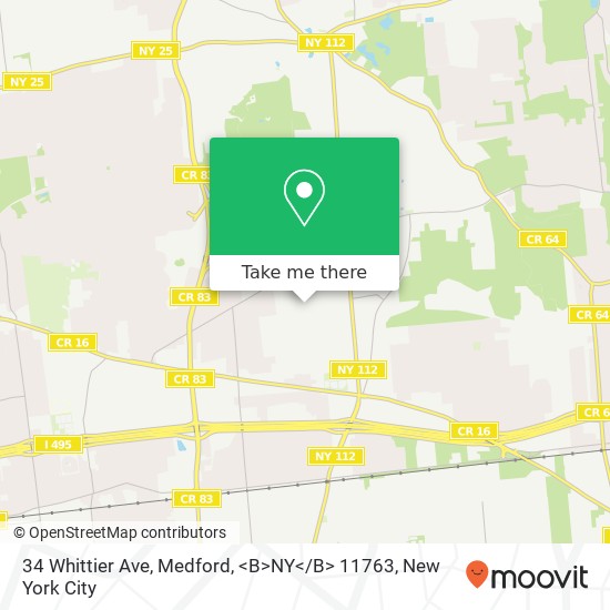Mapa de 34 Whittier Ave, Medford, <B>NY< / B> 11763
