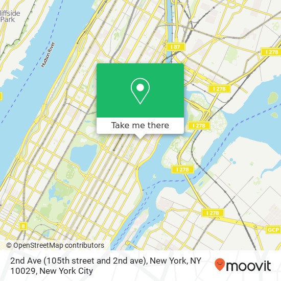 Mapa de 2nd Ave (105th street and 2nd ave), New York, NY 10029