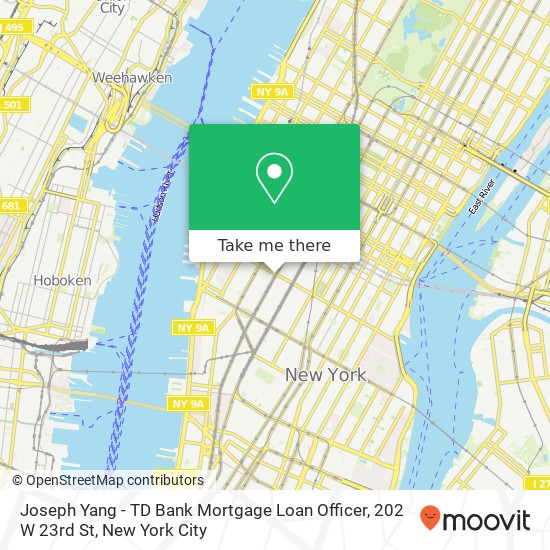 Mapa de Joseph Yang - TD Bank Mortgage Loan Officer, 202 W 23rd St