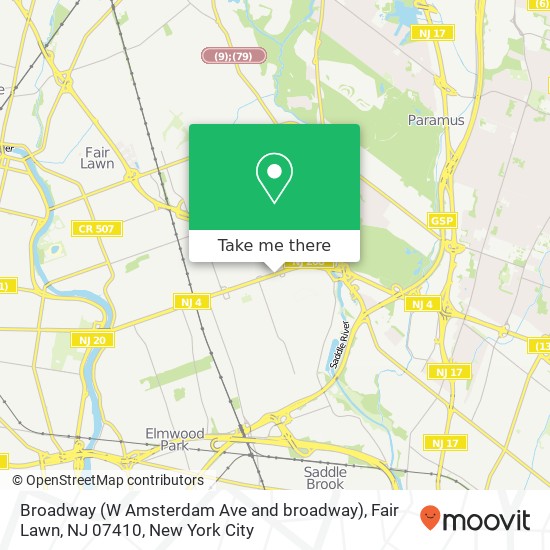 Mapa de Broadway (W Amsterdam Ave and broadway), Fair Lawn, NJ 07410