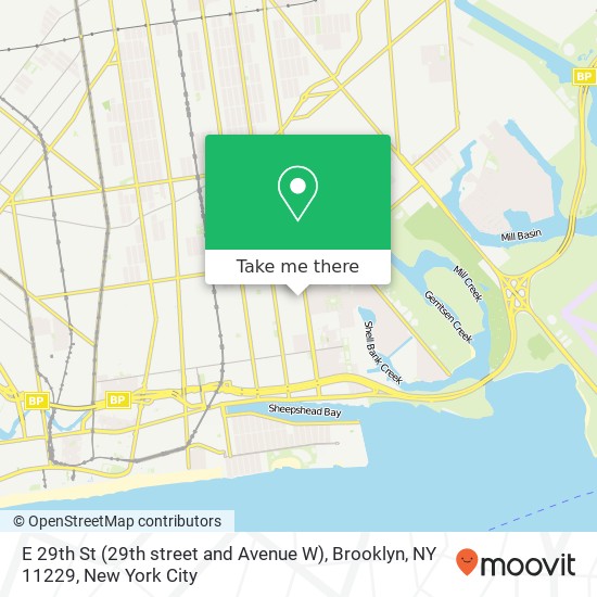 Mapa de E 29th St (29th street and Avenue W), Brooklyn, NY 11229