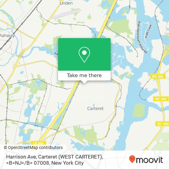 Mapa de Harrison Ave, Carteret (WEST CARTERET), <B>NJ< / B> 07008