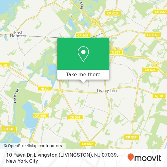 Mapa de 10 Fawn Dr, Livingston (LIVINGSTON), NJ 07039