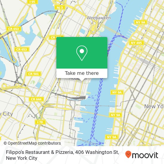 Mapa de Filippo's Restaurant & Pizzeria, 406 Washington St