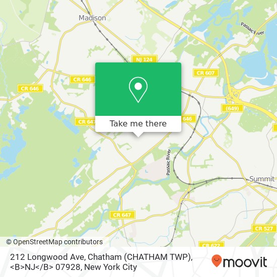 Mapa de 212 Longwood Ave, Chatham (CHATHAM TWP), <B>NJ< / B> 07928