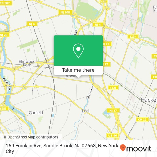 Mapa de 169 Franklin Ave, Saddle Brook, NJ 07663