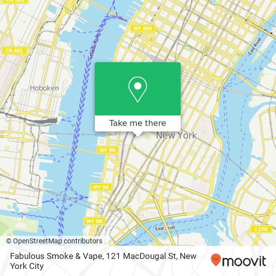 Mapa de Fabulous Smoke & Vape, 121 MacDougal St