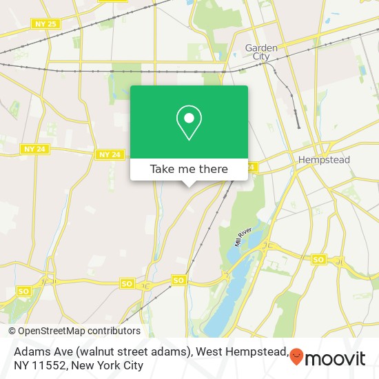 Mapa de Adams Ave (walnut street adams), West Hempstead, NY 11552