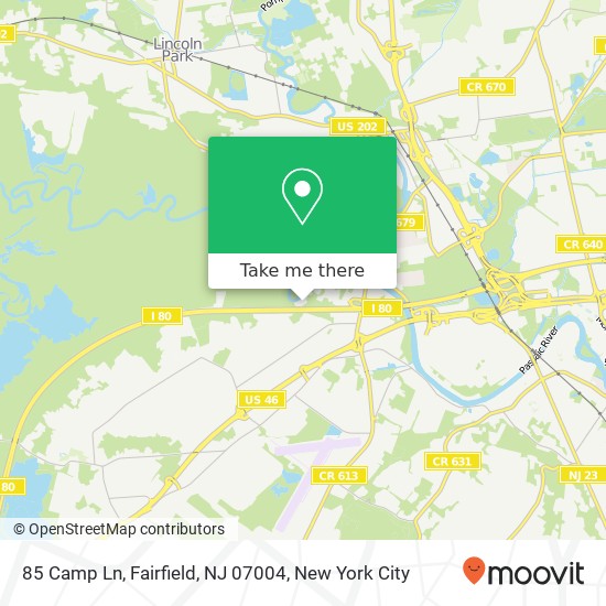 Mapa de 85 Camp Ln, Fairfield, NJ 07004