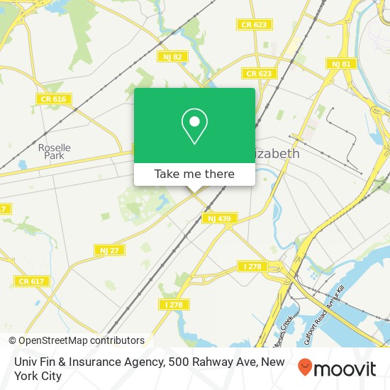 Mapa de Univ Fin & Insurance Agency, 500 Rahway Ave