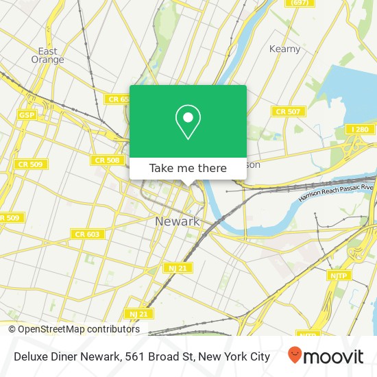 Mapa de Deluxe Diner Newark, 561 Broad St