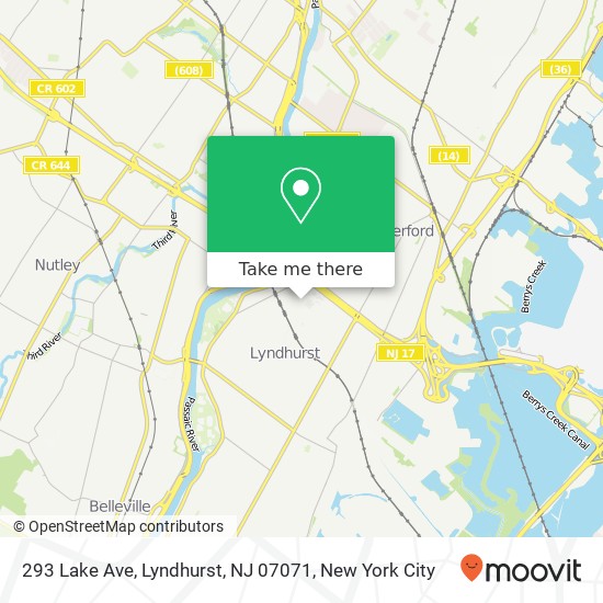 Mapa de 293 Lake Ave, Lyndhurst, NJ 07071