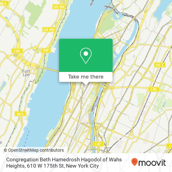 Congregation Beth Hamedrosh Hagodol of Wahs Heights, 610 W 175th St map