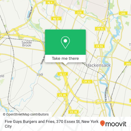 Mapa de Five Guys Burgers and Fries, 370 Essex St
