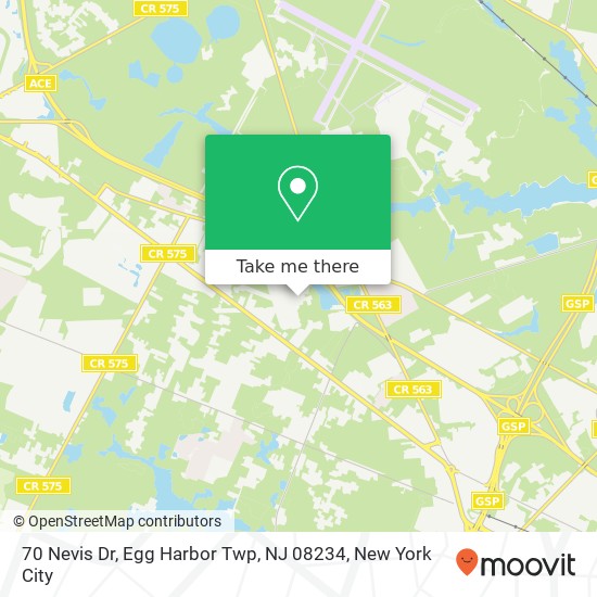 Mapa de 70 Nevis Dr, Egg Harbor Twp, NJ 08234