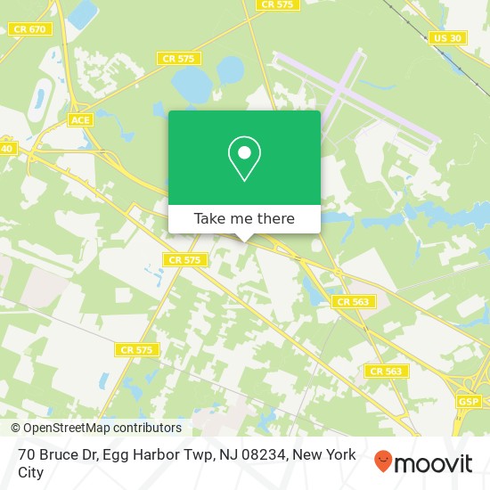 Mapa de 70 Bruce Dr, Egg Harbor Twp, NJ 08234