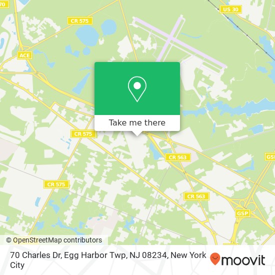 Mapa de 70 Charles Dr, Egg Harbor Twp, NJ 08234