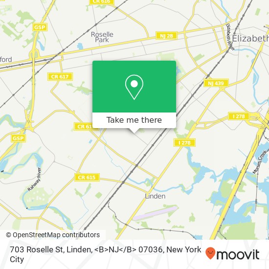 Mapa de 703 Roselle St, Linden, <B>NJ< / B> 07036