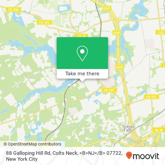 Mapa de 88 Galloping Hill Rd, Colts Neck, <B>NJ< / B> 07722