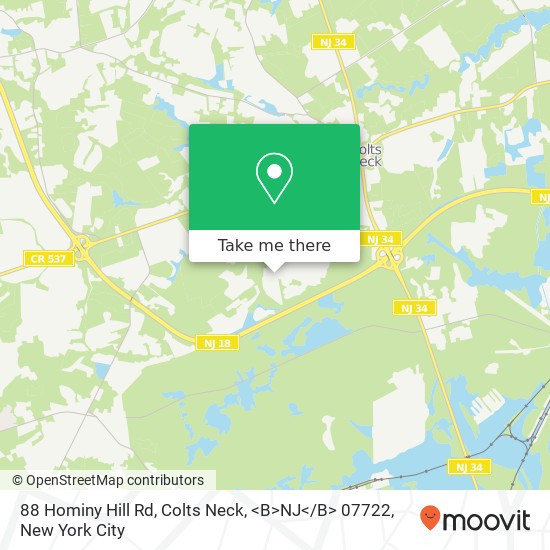 Mapa de 88 Hominy Hill Rd, Colts Neck, <B>NJ< / B> 07722