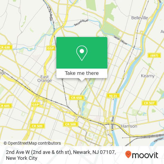 Mapa de 2nd Ave W (2nd ave & 6th st), Newark, NJ 07107