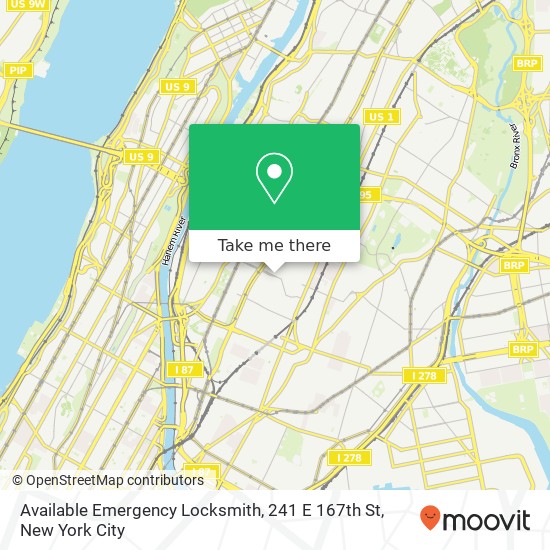 Mapa de Available Emergency Locksmith, 241 E 167th St