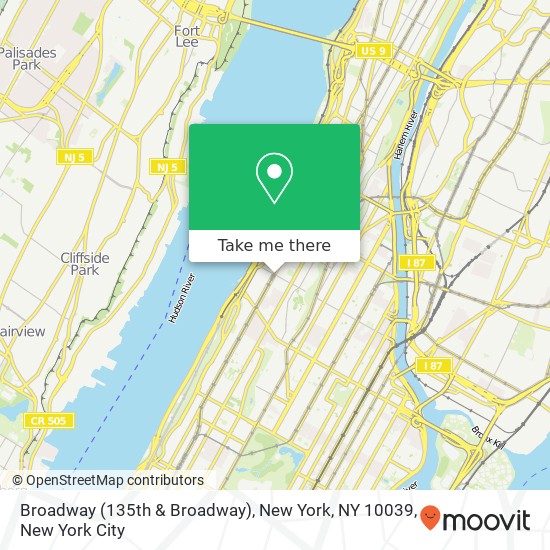 Mapa de Broadway (135th & Broadway), New York, NY 10039