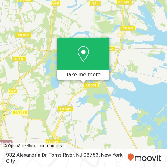 Mapa de 932 Alexandria Dr, Toms River, NJ 08753