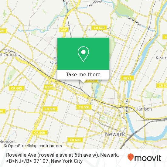 Mapa de Roseville Ave (roseville ave at 6th ave w), Newark, <B>NJ< / B> 07107
