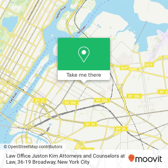 Mapa de Law Office Juston Kim Attorneys and Counselors at Law, 36-19 Broadway