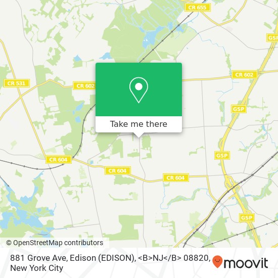 881 Grove Ave, Edison (EDISON), <B>NJ< / B> 08820 map