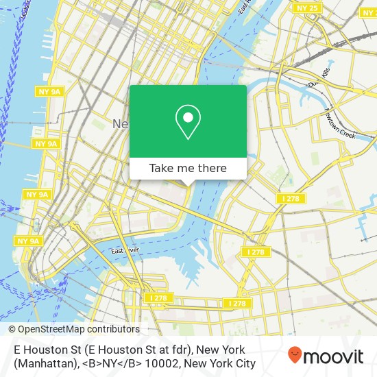 Mapa de E Houston St (E Houston St at fdr), New York (Manhattan), <B>NY< / B> 10002