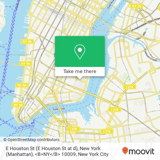 Mapa de E Houston St (E Houston St at d), New York (Manhattan), <B>NY< / B> 10009