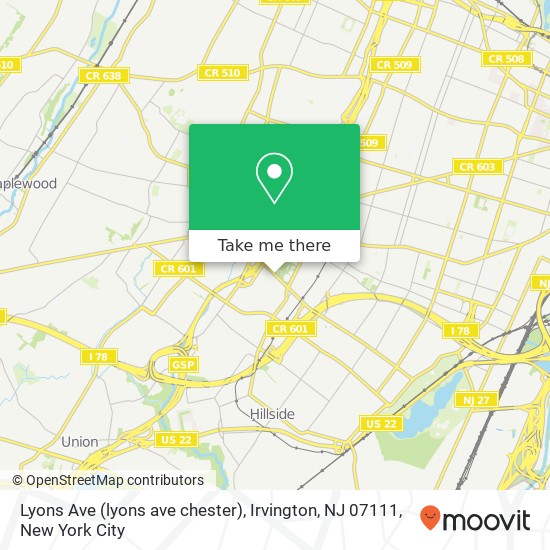 Lyons Ave (lyons ave chester), Irvington, NJ 07111 map