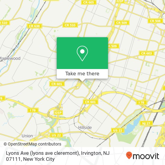 Mapa de Lyons Ave (lyons ave cleremont), Irvington, NJ 07111