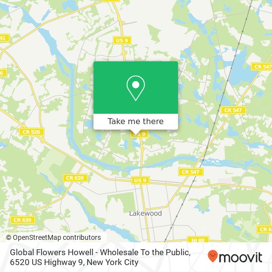 Mapa de Global Flowers Howell - Wholesale To the Public, 6520 US Highway 9