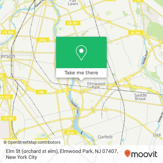 Mapa de Elm St (orchard st elm), Elmwood Park, NJ 07407