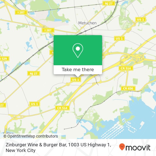 Mapa de Zinburger Wine & Burger Bar, 1003 US Highway 1