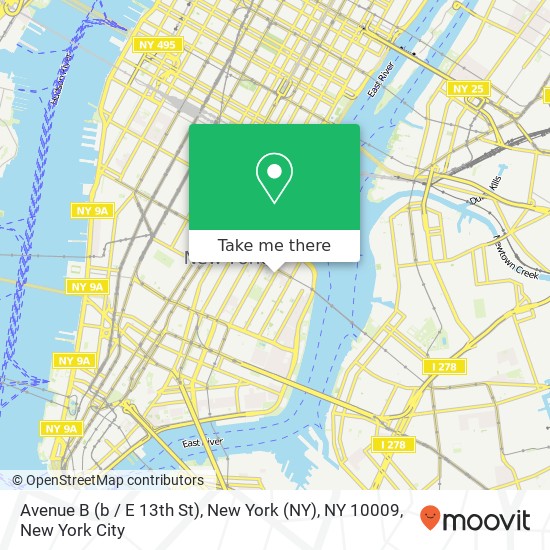 Mapa de Avenue B (b / E 13th St), New York (NY), NY 10009