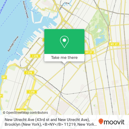 Mapa de New Utrecht Ave (43rd st and New Utrecht Ave), Brooklyn (New York), <B>NY< / B> 11219