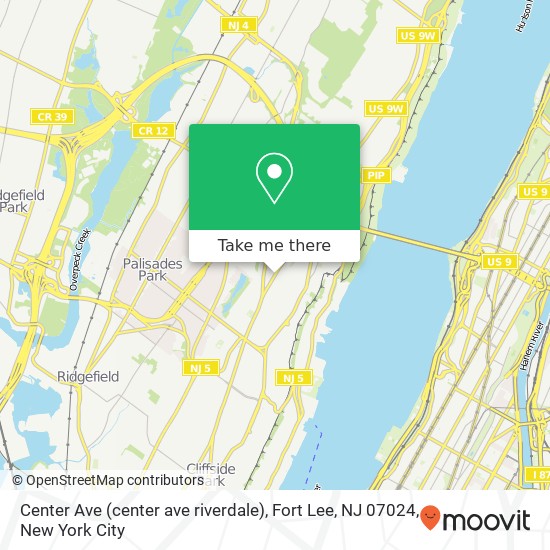Mapa de Center Ave (center ave riverdale), Fort Lee, NJ 07024