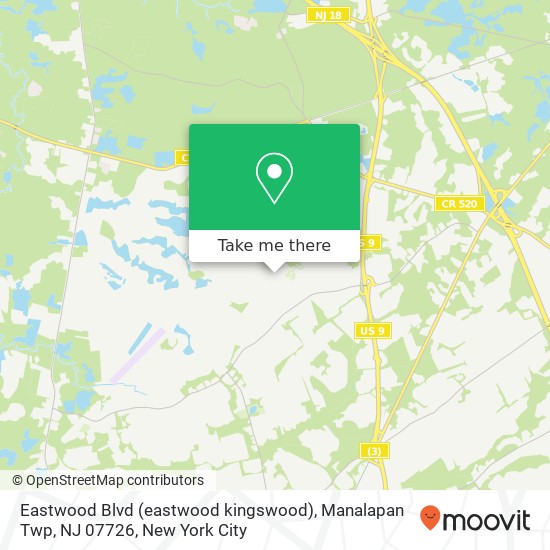 Mapa de Eastwood Blvd (eastwood kingswood), Manalapan Twp, NJ 07726
