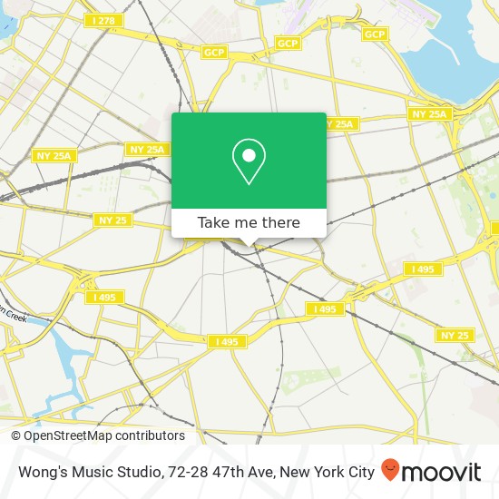 Mapa de Wong's Music Studio, 72-28 47th Ave