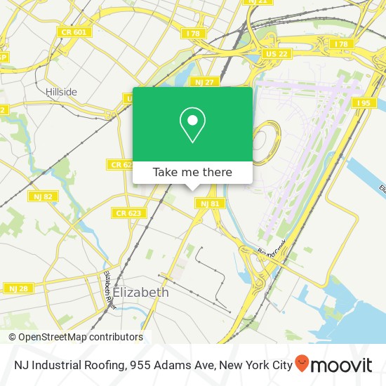 Mapa de NJ Industrial Roofing, 955 Adams Ave