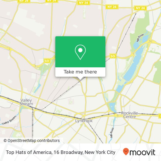 Top Hats of America, 16 Broadway map